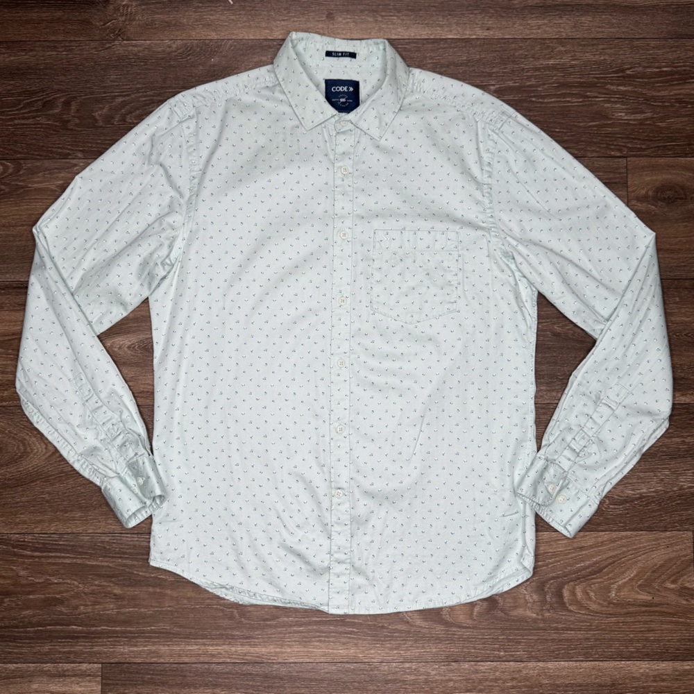 Green‎ Casual Button Down Shirt Lightweight Fabric 100% Cotton